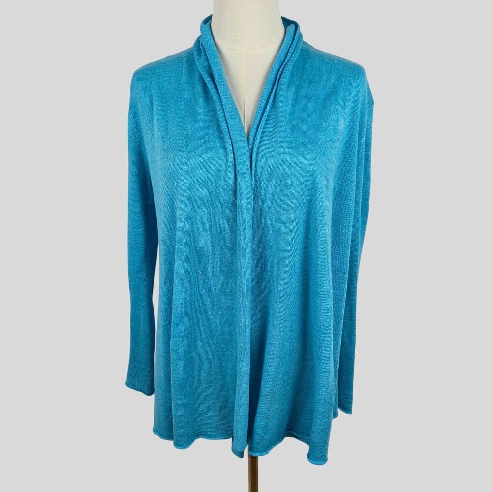 Lafayette‎ 148 NY Open-Front Cardigan Sz M 100% Linen Lightweight Turquoise Flaw